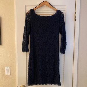 DVF Zarita Navy Blue Lace Dress, Size 10